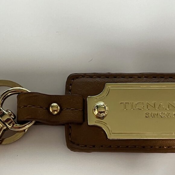 Tignanello Brown Leather Metal Key Fob Purse Clip & Ring Hang Tag - Picture 6 of 12